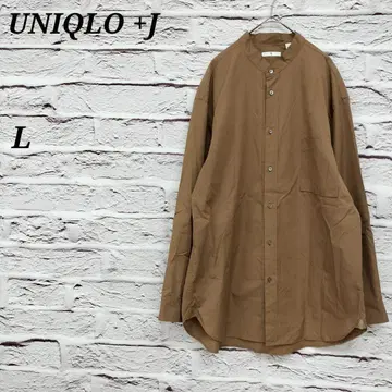 유니클로+J L 밴드 카라 긴팔 셔츠 라운드 헴 코튼 브라운