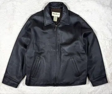 에디 바우어 화이트 택 가죽 자켓 천연 가죽 다크 브라운 90s