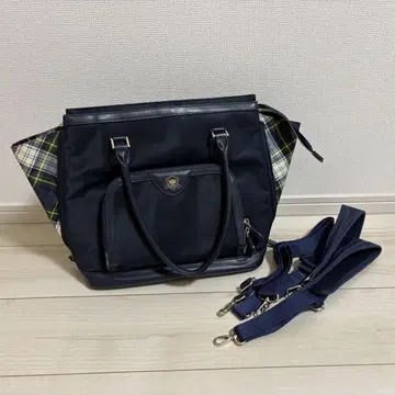 킨록 앤더슨 숄더 토트백 네이비 체크 무늬