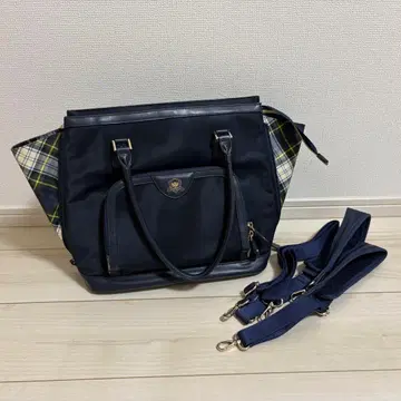 킨록 앤더슨 숄더 토트백 네이비 체크 무늬