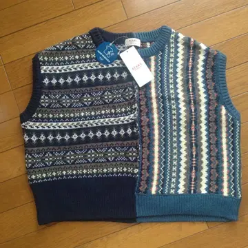 [ 미사용 ] BEAMS HEART 비대칭 페어아일 니트 베스트