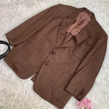 새상품급 SCABAL 수트 테일러드 자켓 브라운 체크 백 오픈 XL 상당