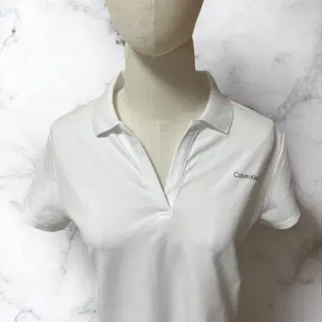 Calvin Klein 피케 셔츠 화이트 심플 원 포인트 반팔 카라 부착
