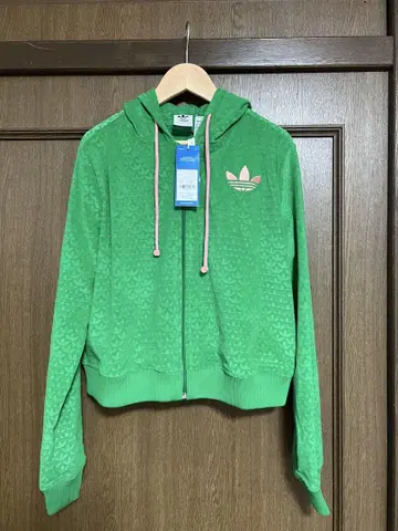 adidas original 벨로아 소재 후드 부착 후드티 그린