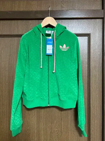 adidas original 벨로아 소재 후드 부착 후드티 그린