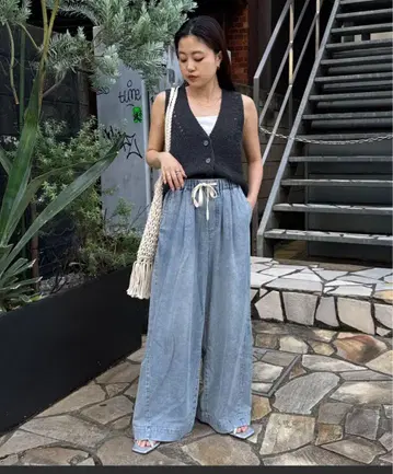 라이트 블루 데님 와이드 팬츠