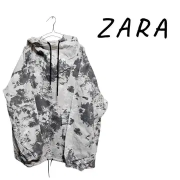 남성용 ZARA 카모 패턴 후드 부착 후드티, 오버 사이즈