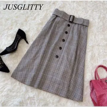 인기 JUSGLITTY 리버서블 플레어 스커트 허리 벨트 잡지 게재