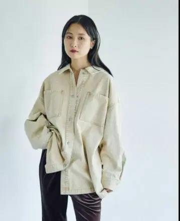미사용 LEPSIM 프린지 패치 BIG 데님 셔츠