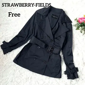 스트로베리 필드 숏 트렌치코트 네이비 벨트 더블5494