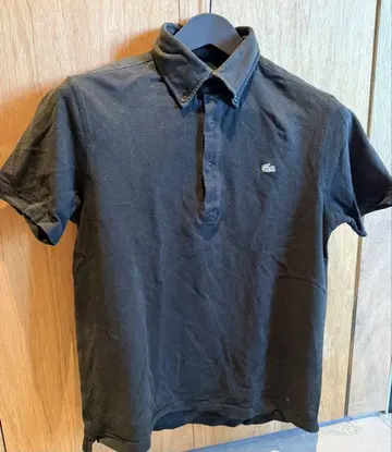 LACOSTE 버튼 다운 반팔 피케 셔츠 블랙
