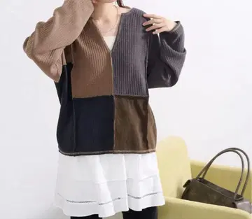 새상품급 신상 Kastane 앞뒤 2WAY 리브 패치워크 티셔츠