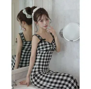 Darich 깅엄 자카드 니트 롱 원피스 Free size