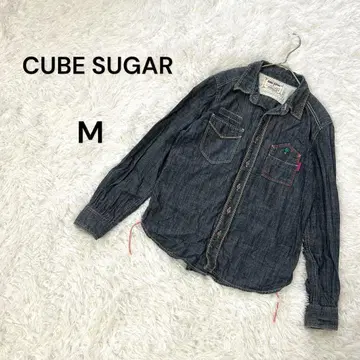 [ 큐브 슈가 ] M 여성용 데님 셔츠 스타일리시 캐주얼 스티치