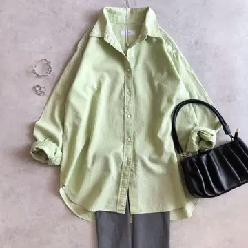 새상품급 SLOBE IENA 셔츠 코튼 린넨 라이트 그린 24SS