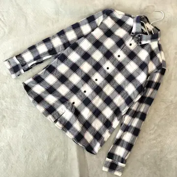 UNIQLO 남성용 플란넬 체크 셔츠 긴팔 네이비 사이즈 M