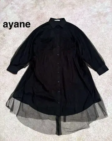 [ 새상품급 ] ayane 아얀 튤 레이어드 셔츠 원피스 블랙 M