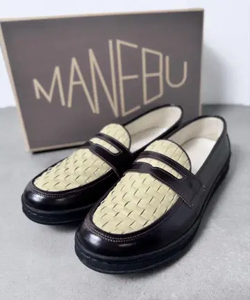 MANEBU 뜨개질 디자인 로퍼 블랙/베이지