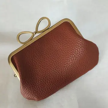 모녀 가마구치 지갑 (12cm) 브라운 가죽 리본 가마구치 앤틱 골드
