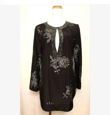 치코스 CHICO'S 빈티지 비즈 자수 실크 혼방 블라우스 튜닉