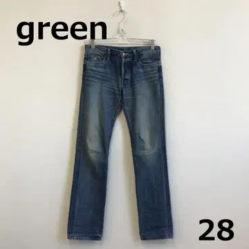 C0922B13 [ green ] 워시 데미지 가공 스트레이트 데님