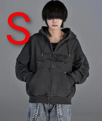 ADRER 헤비웨이트 로고 세미 숏 빈티지 더블 지퍼 후드티 S