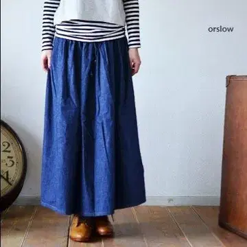 새상품급 오어슬로우 데님 개더 롱 스커트 허리밴딩