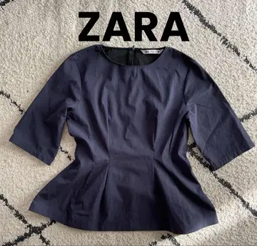 ZARA 네이비 반소매 상의 L 페플럼 럭셔리