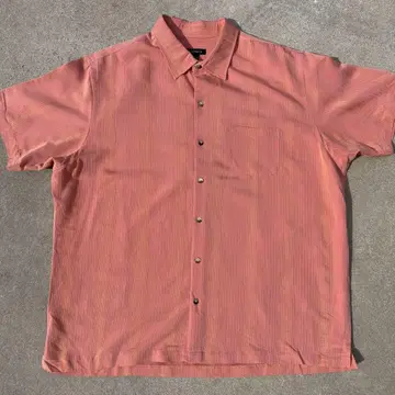구제 의류 90s Van Heusen 레이온 폴리 반팔 셔츠 살몬 핑크