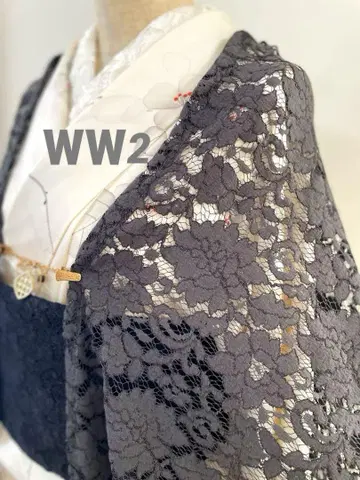 WW-2 얇은 겉옷 차콜 그레이 레이스 모몽가 코트 기모노 긴 겉옷 겉옷