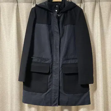 theory 블랙 후드 부착 롱 코트