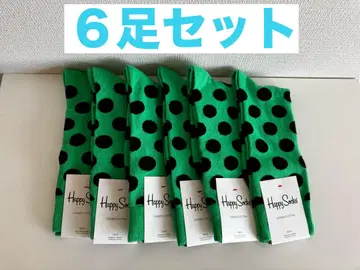 새상품 해피 삭스 6켤레 세트 블랙 그린 도트 무늬 양말 25~27cm