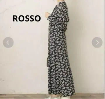 ROSSO 로쏘 슬림 V넥 긴팔 원피스 블랙 꽃무늬