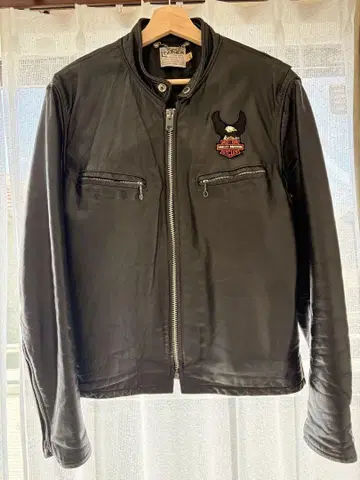 70s 빈티지 싱글 라이더 자켓 할리 와펜 부착 블랙 40