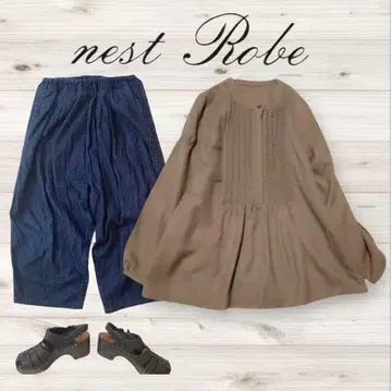nest Robe 울 100% 핀턱 스탠드 카라 스모크 블라우스