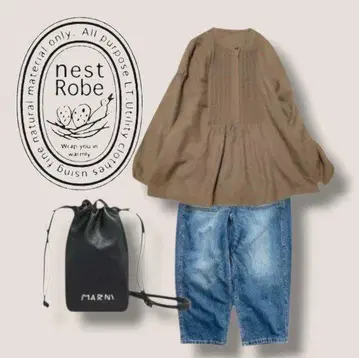 nest Robe 울 100% 핀턱 스탠드 카라 스모크 블라우스