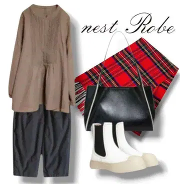 nest Robe 울 100% 핀턱 스탠드 카라 스모크 블라우스