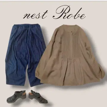 nest Robe 울 100% 핀턱 스탠드 카라 스모크 블라우스