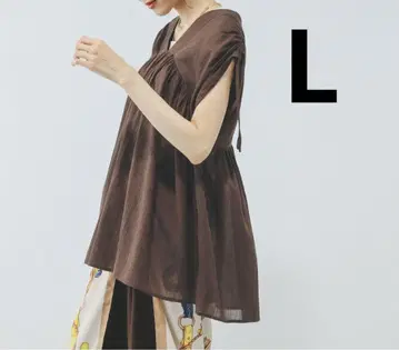 글로벌 워크 에어리 릴랙스 개더 블라우스 브라운 L