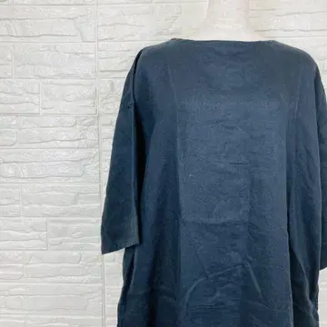 MUJI 네이비 L 린넨 100% 무릎 기장 원피스