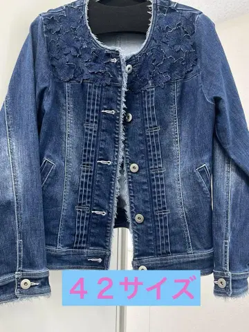 로즈 티아라 플라워 자수 다크 블루 데님 자켓 42 사이즈