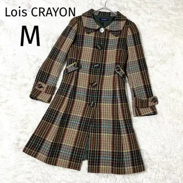 Lois CRAYON 체크 무늬 롱 코트 울 100% M