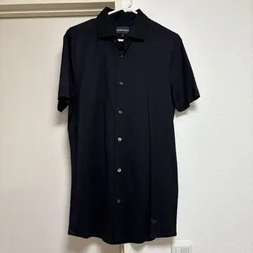 아르마니 반팔 셔츠 텐셀 저지 혼방 캐주얼 셔츠 블랙
