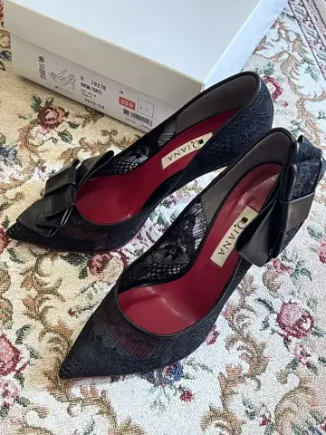 DIANA 레이스 리본 블랙 펌프스 23.0cm