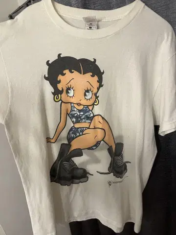 90s. Betty Boop 티셔츠 블루 카모