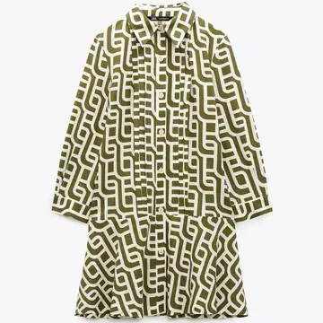 ZARA 지오메트릭 프린트 린넨 블렌드 원피스