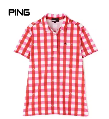 미사용 새상품 PING (핑) 깅엄 체크 피케 셔츠 LL 핑크