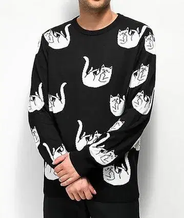 RIPNDIP 고양이 패턴 리버서블 스웨터