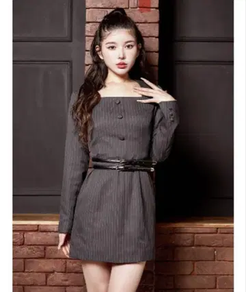다리치 더블 벨트 스트라이프 미니 원피스