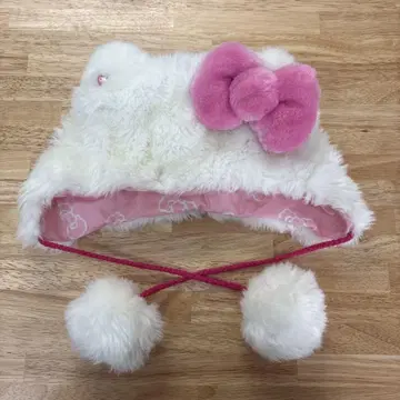 헬로키티 퍼 모자 핑크 리본